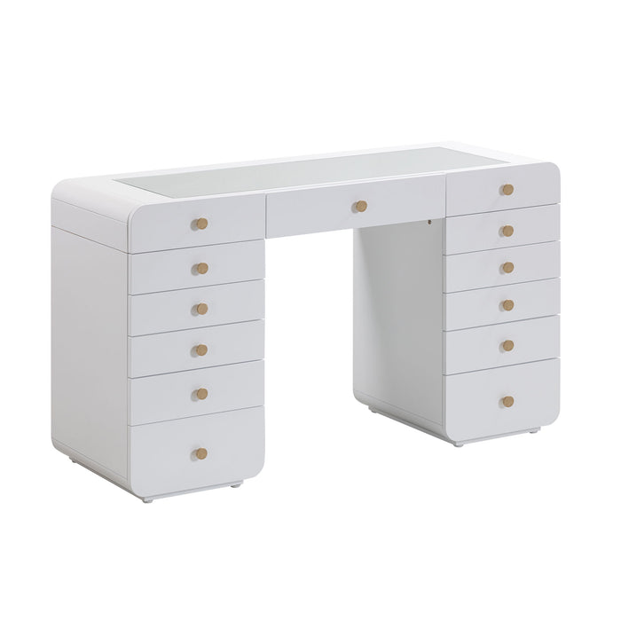 Hollywood - Desk With LED Panel Vanity Mirror - White
