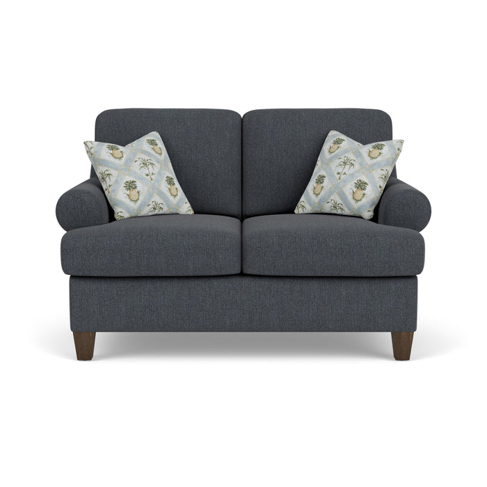 Moxy - Fabric Loveseat, T-Shaped Seat Cushion, Curved Sock Arms