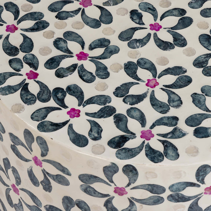 Lorna - Capiz Shell Motif Stool - Aqua Floral