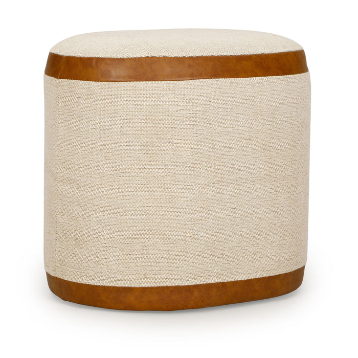 Huche - Cotton Jute and Vegan Leather Oval Ottoman - Natural