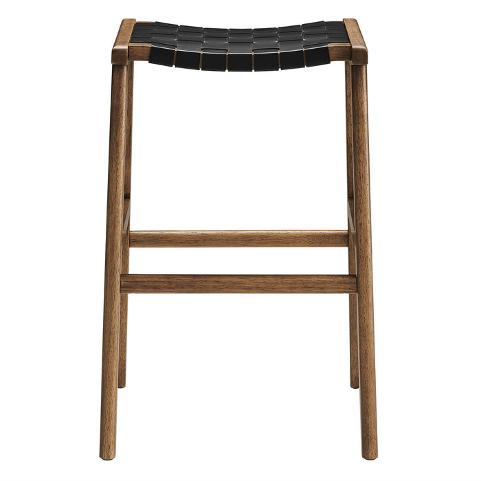 Saoirse Leather Wood Bar Stool Set of 2 by Modway