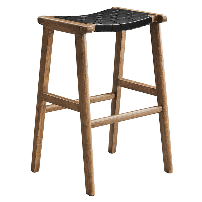 Saoirse Leather Wood Bar Stool Set of 2 by Modway