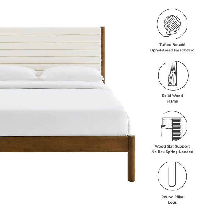 Olea Channel Tufted Boucle Solid Wood Queen Platform Bed by Modway