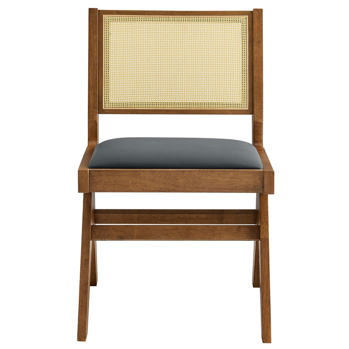 Thera Vegan Leather and Cane Dining Side Chairs Set of 2 by Modway