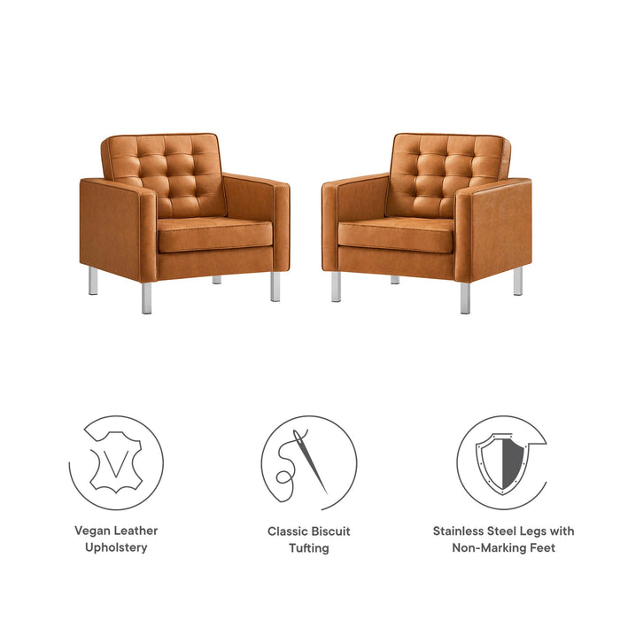 Loft Tufted Vegan Leather Armchairs Set of 2 by Modway