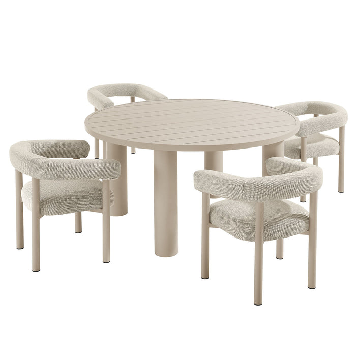 Nautica 5-Piece Round Outdoor Patio Aluminum Dining Table and Chairs Set by Modway