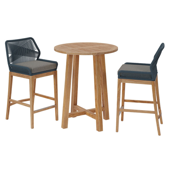 Wellspring 3-Piece Outdoor Patio Teak Wood Bar Set by Modway