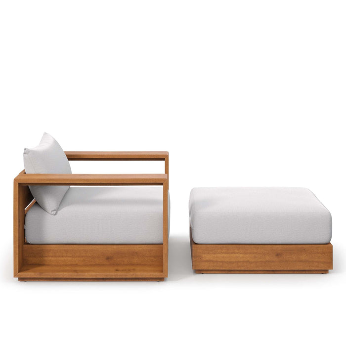 Tahoe 2-Piece Outdoor Patio Acacia Wood Armchair and Ottoman Set by Modway