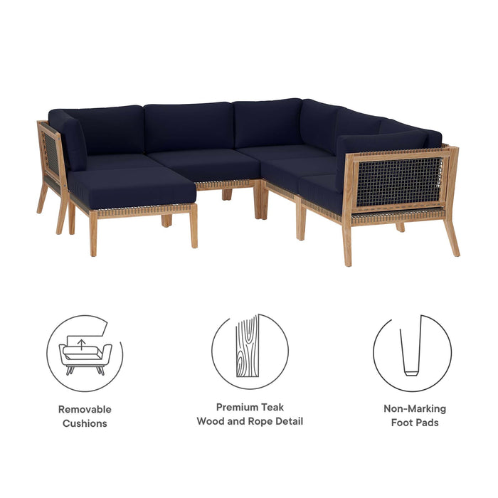 Clearwater 6-Piece Outdoor Patio Teak Wood Sectional Sofa by Modway