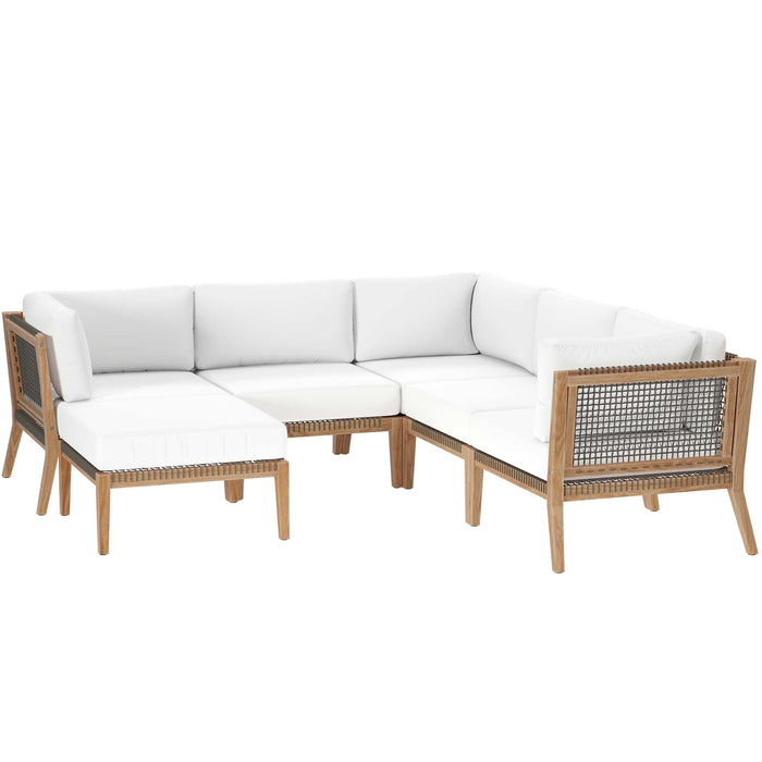 Clearwater 6-Piece Outdoor Patio Teak Wood Sectional Sofa by Modway