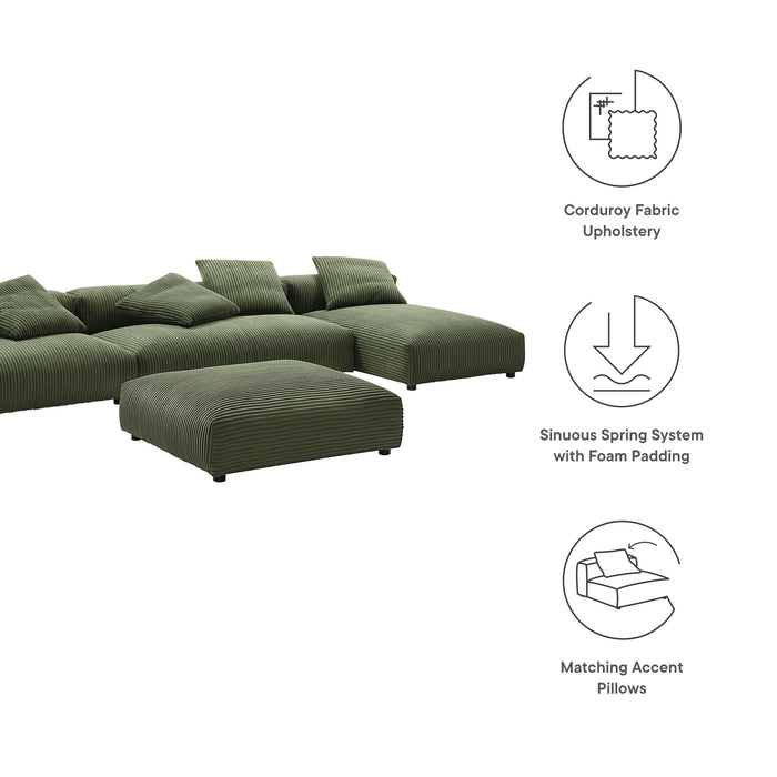 Solace 4-Piece Modular Corduroy Upholstered Sectional Sofa With Ottoman by Modway