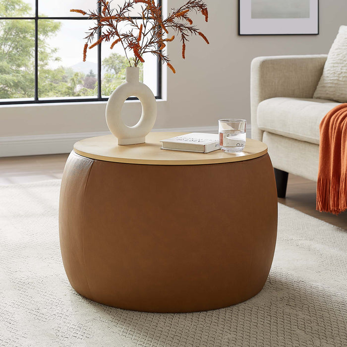 Perla Round Vegan Leather Storage Ottoman by Modway