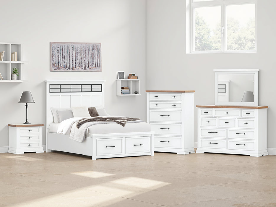 Ashbryn Queen Panel Storage Bed with Mirrored Dresser, Chest and Nightstand