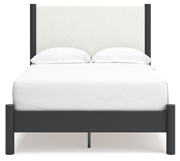 Cadmori Full Upholstered Panel Bed, Dresser and Mirror