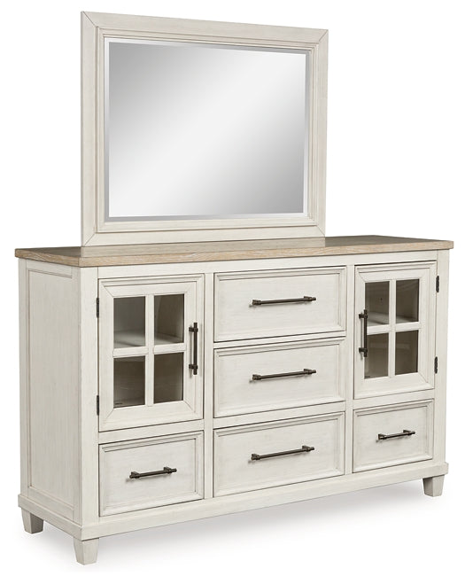 Shaybrock California King Panel Bed with Mirrored Dresser, Chest and Nightstand
