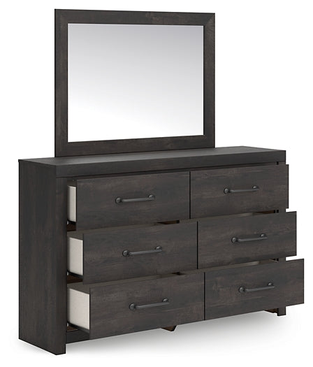 Hollivern Full Panel Bed with Storage, Dresser and Mirror