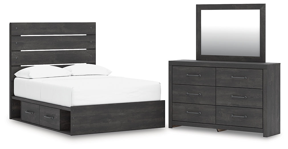 Hollivern Full Panel Bed with Storage, Dresser and Mirror