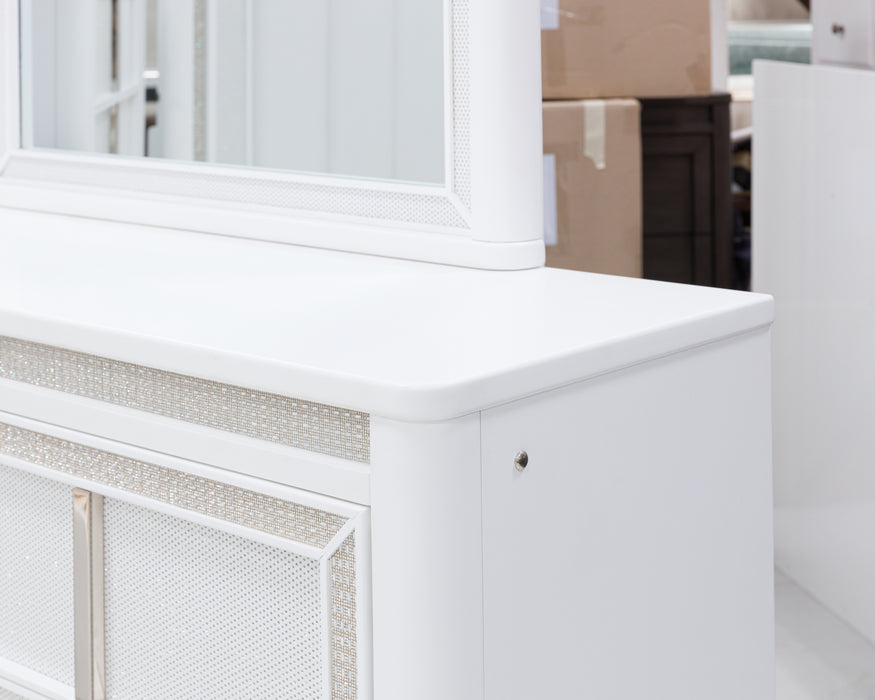 Chalanna King Upholstered Storage Bed, Dresser and Mirror