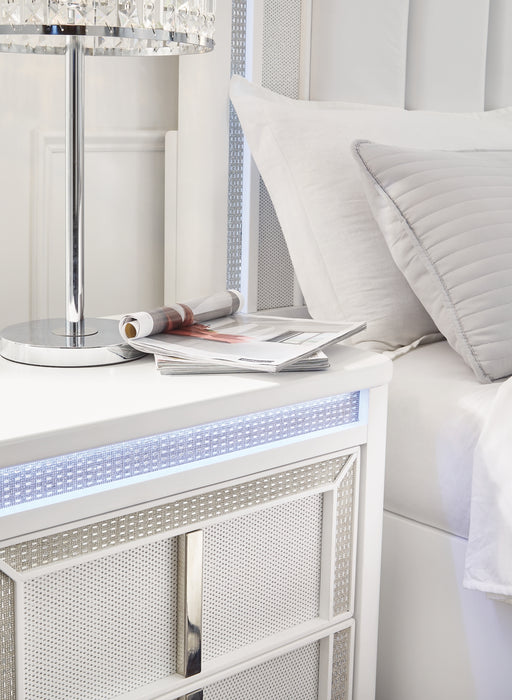 Chalanna King Upholstered Storage Bed with Mirrored Dresser, Chest and Nightstand