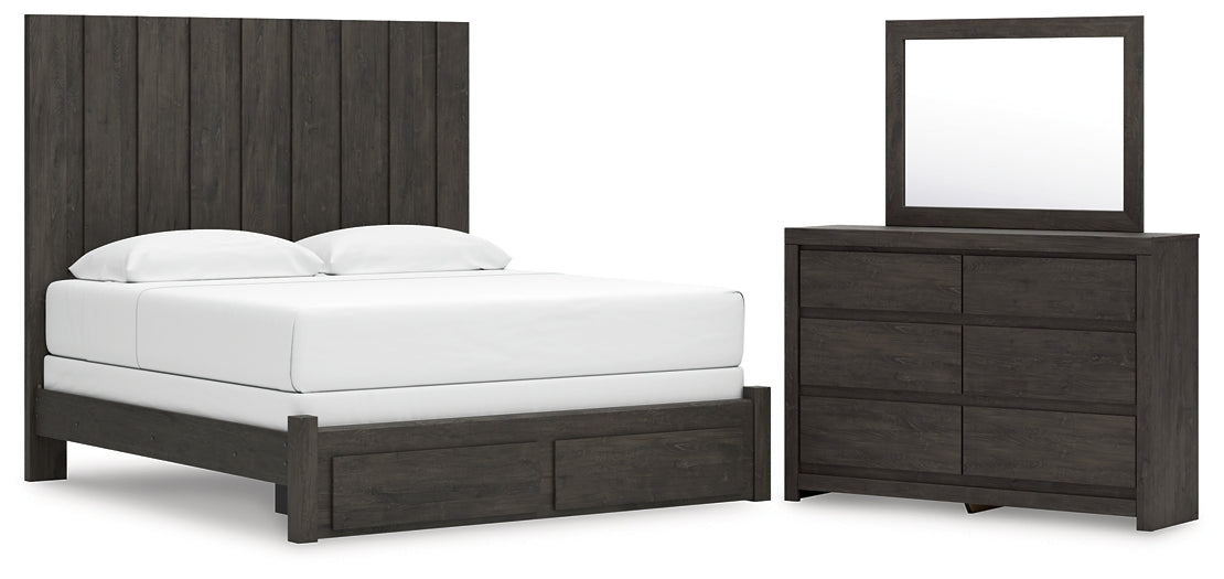 Fraluna King Panel Storage Bed, Dresser and Mirror