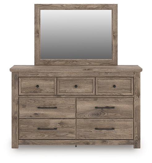 Rusticott Queen Panel Bed with Mirrored Dresser and Nightstand