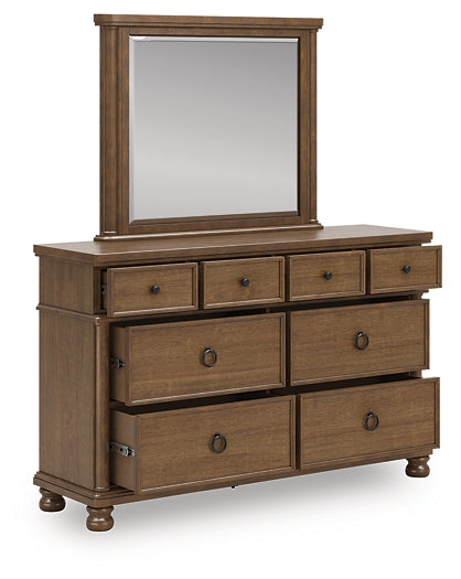 Rowlenstown King Poster Bed with Mirrored Dresser and Nightstand