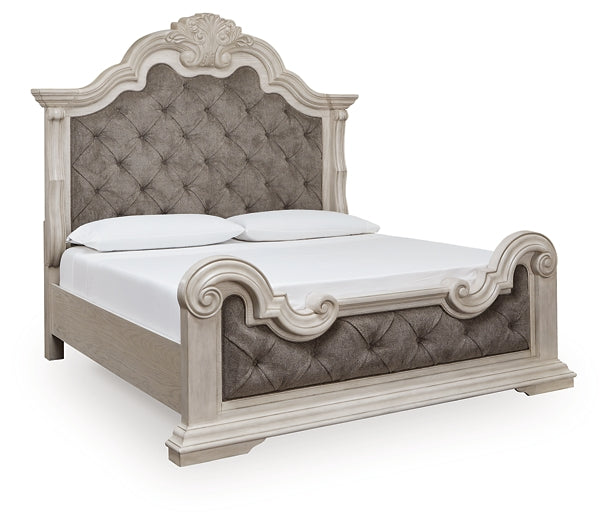 Bruchandi California King Upholstered Panel Bed with Mirrored Dresser and Nightstand