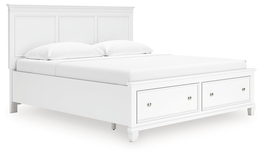 Fortman King Panel Storage Bed with Mirrored Dresser