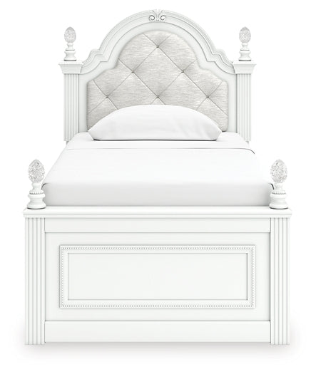 Kozlani Twin Upholstered Panel Bed, Dresser and Mirror