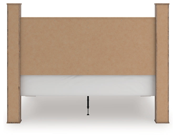 Rusticott California King Poster Bed with Mirrored Dresser and Nightstand