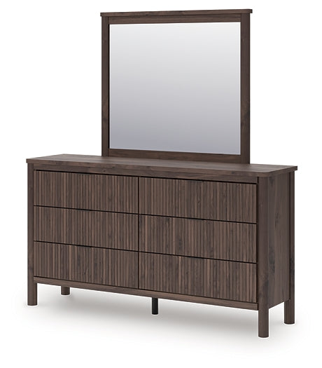 Pamytta Queen Upholstered Panel Bed, Dresser and Mirror