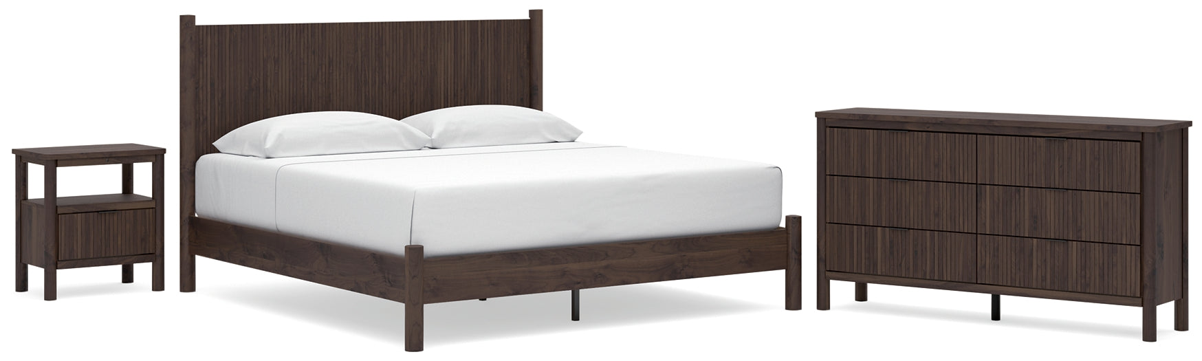 Pamytta King Panel Platform Bed, Dresser, Mirror and Nightstand