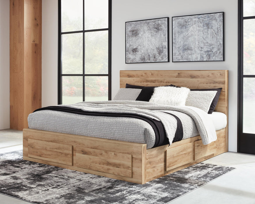 Hyanna Queen Panel Storage Bed with 2 Under Bed Storage Drawer, Dresser and Mirror