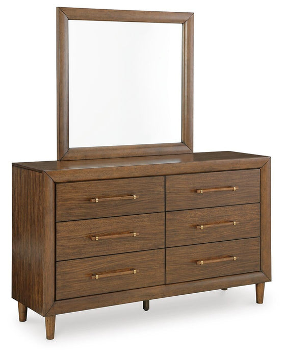 Lyncott King Upholstered Bed with Mirrored Dresser and Nightstand