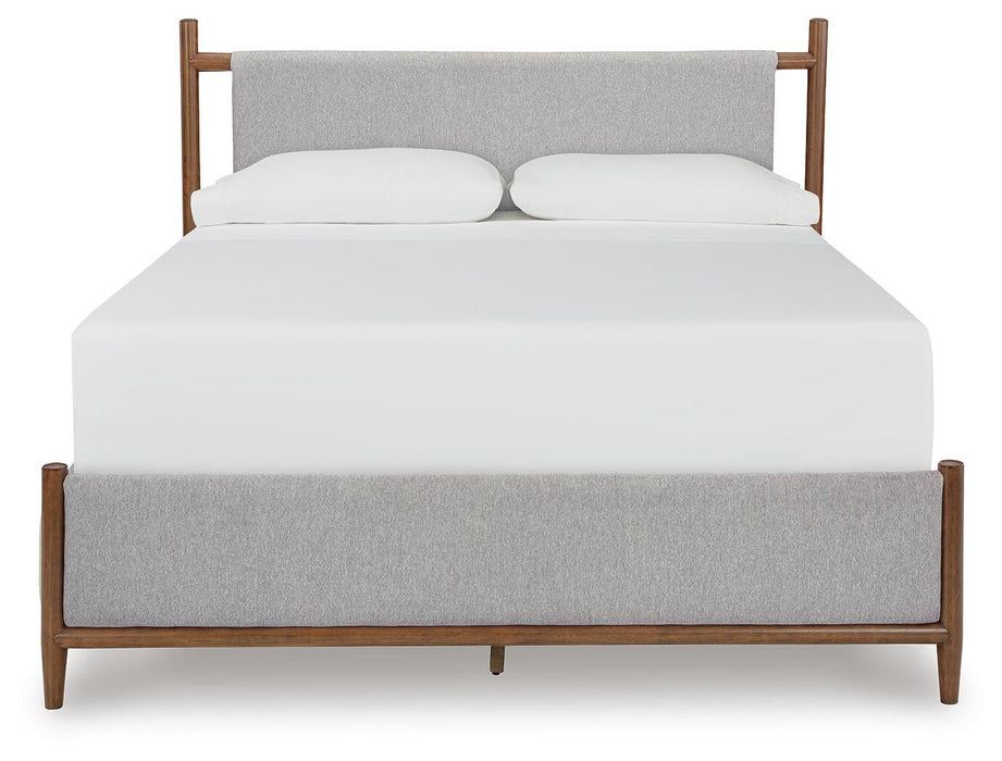 Lyncott King Upholstered Bed with Mirrored Dresser and Nightstand