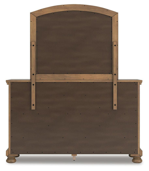 Feddinger California King Panel Bed with Mirrored Dresser, Chest and Nightstand