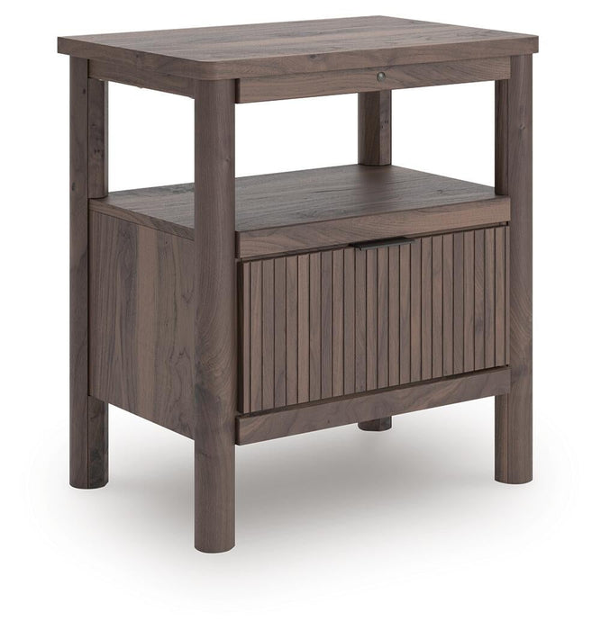 Pamytta Queen Upholstered Panel Platform Bed, Dresser, Mirror, Chest and Nightstand