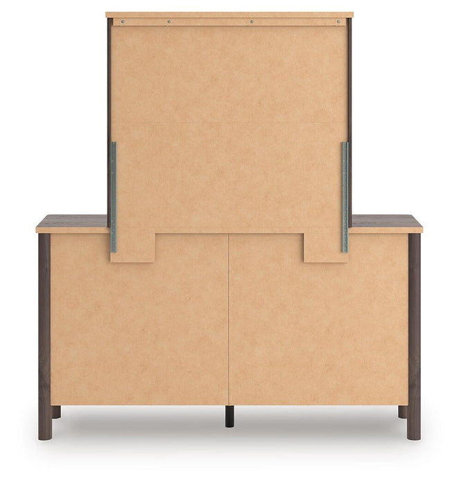 Pamytta King Upholstered Panel Platform Bed, Dresser and Mirror