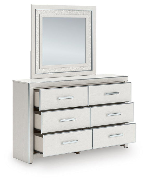Zuraleus Queen Upholstered Panel Platform Bed, Dresser and Mirror