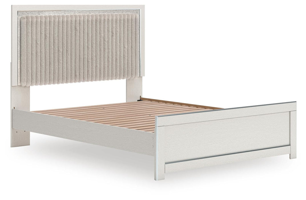 Zuraleus Queen Upholstered Panel Platform Bed, Dresser and Mirror