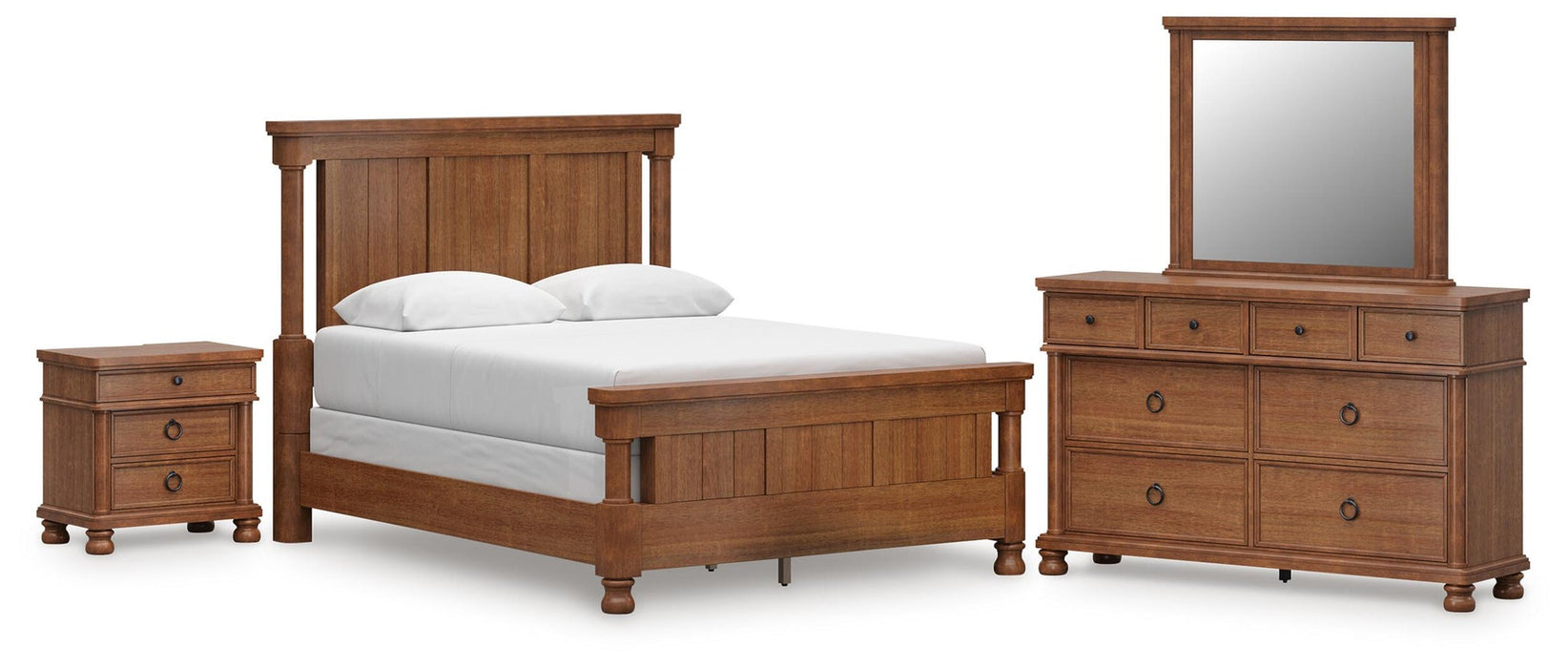 Rowlenstown Queen Poster Bed with Mirrored Dresser and Nightstand