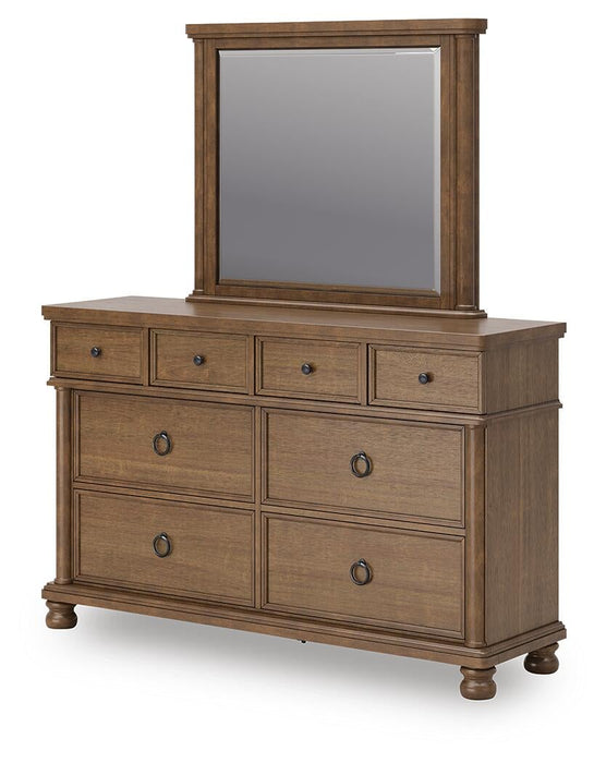 Rowlenstown Queen Poster Bed with Mirrored Dresser and Nightstand