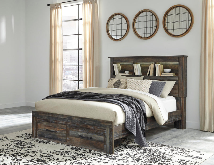 Drystan Queen Panel Bed with 2 Storage Drawers with Mirrored Dresser