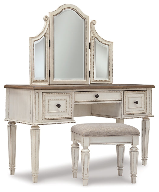 Realyn Vanity/Mirror/Stool (3/CN) Factory Furniture Mattress & More - Online or In-Store at our Phillipsburg Location Serving Dayton, Eaton, and Greenville. Shop Now.