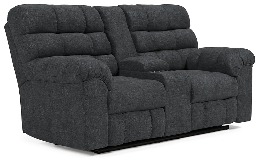 Wilhurst Double Rec Loveseat w/Console Factory Furniture Mattress & More - Online or In-Store at our Phillipsburg Location Serving Dayton, Eaton, and Greenville. Shop Now.