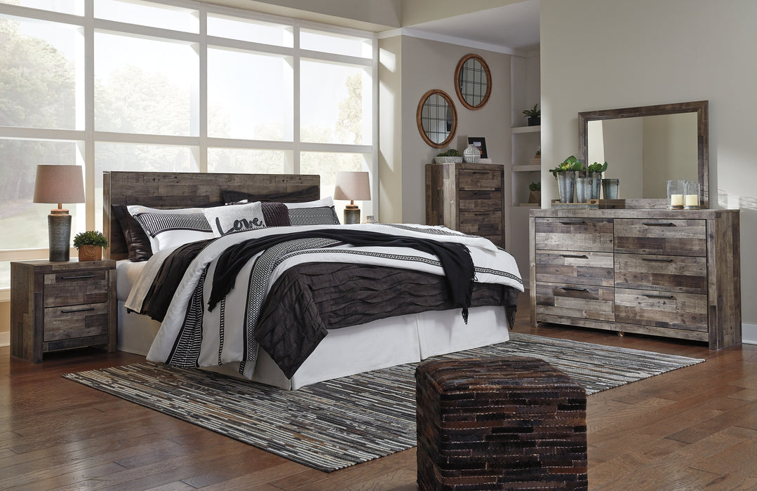Derekson King Panel Headboard with Mirrored Dresser, Chest and 2 Nightstands Factory Furniture Mattress & More - Online or In-Store at our Phillipsburg Location Serving Dayton, Eaton, and Greenville. Shop Now.