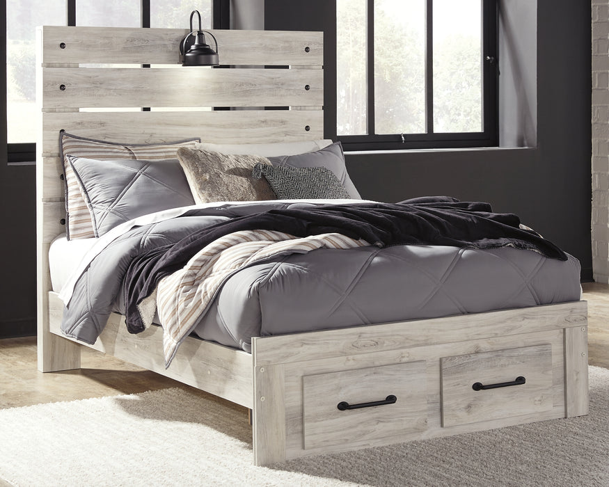 Cambeck Full Panel Bed with 2 Storage Drawers with Mirrored Dresser