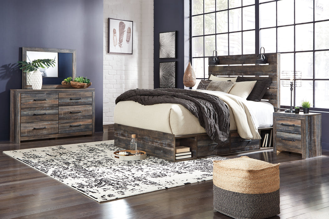 Drystan King Panel Bed with 4 Storage Drawers with Mirrored Dresser, Chest and 2 Nightstands Factory Furniture Mattress & More - Online or In-Store at our Phillipsburg Location Serving Dayton, Eaton, and Greenville. Shop Now.