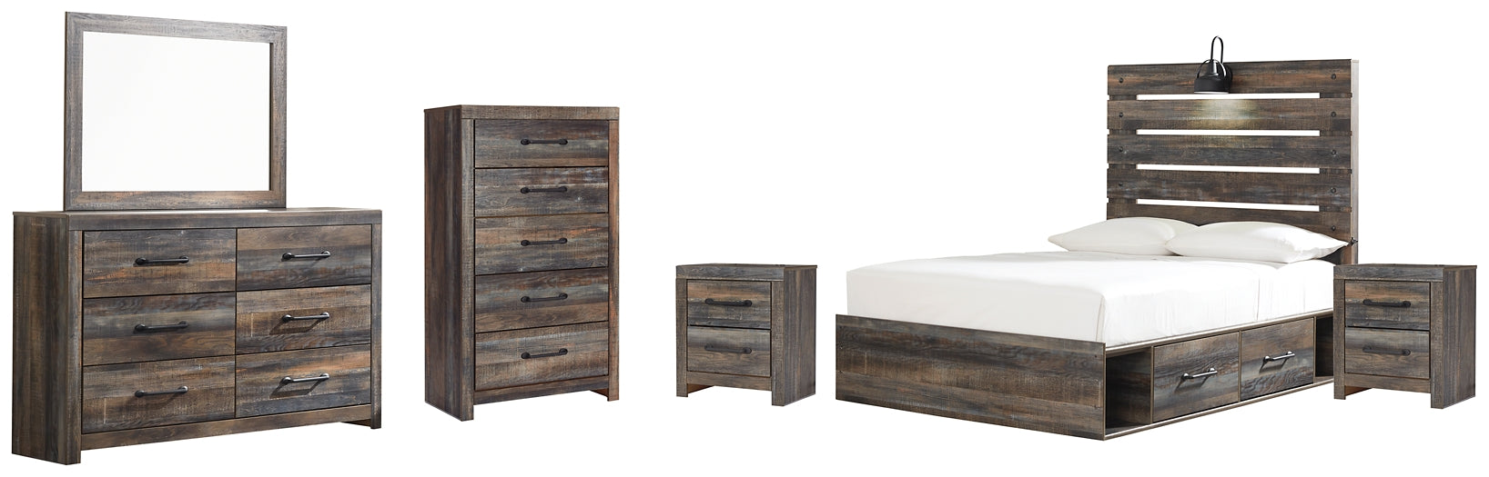 Drystan Full Panel Bed with 4 Storage Drawers with Mirrored Dresser, Chest and 2 Nightstands Factory Furniture Mattress & More - Online or In-Store at our Phillipsburg Location Serving Dayton, Eaton, and Greenville. Shop Now.