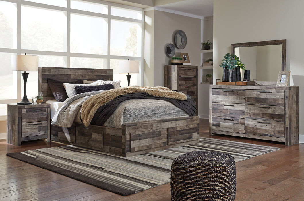 Derekson Queen Panel Bed with 6 Storage Drawers with Mirrored Dresser, Chest and Nightstand Factory Furniture Mattress & More - Online or In-Store at our Phillipsburg Location Serving Dayton, Eaton, and Greenville. Shop Now.
